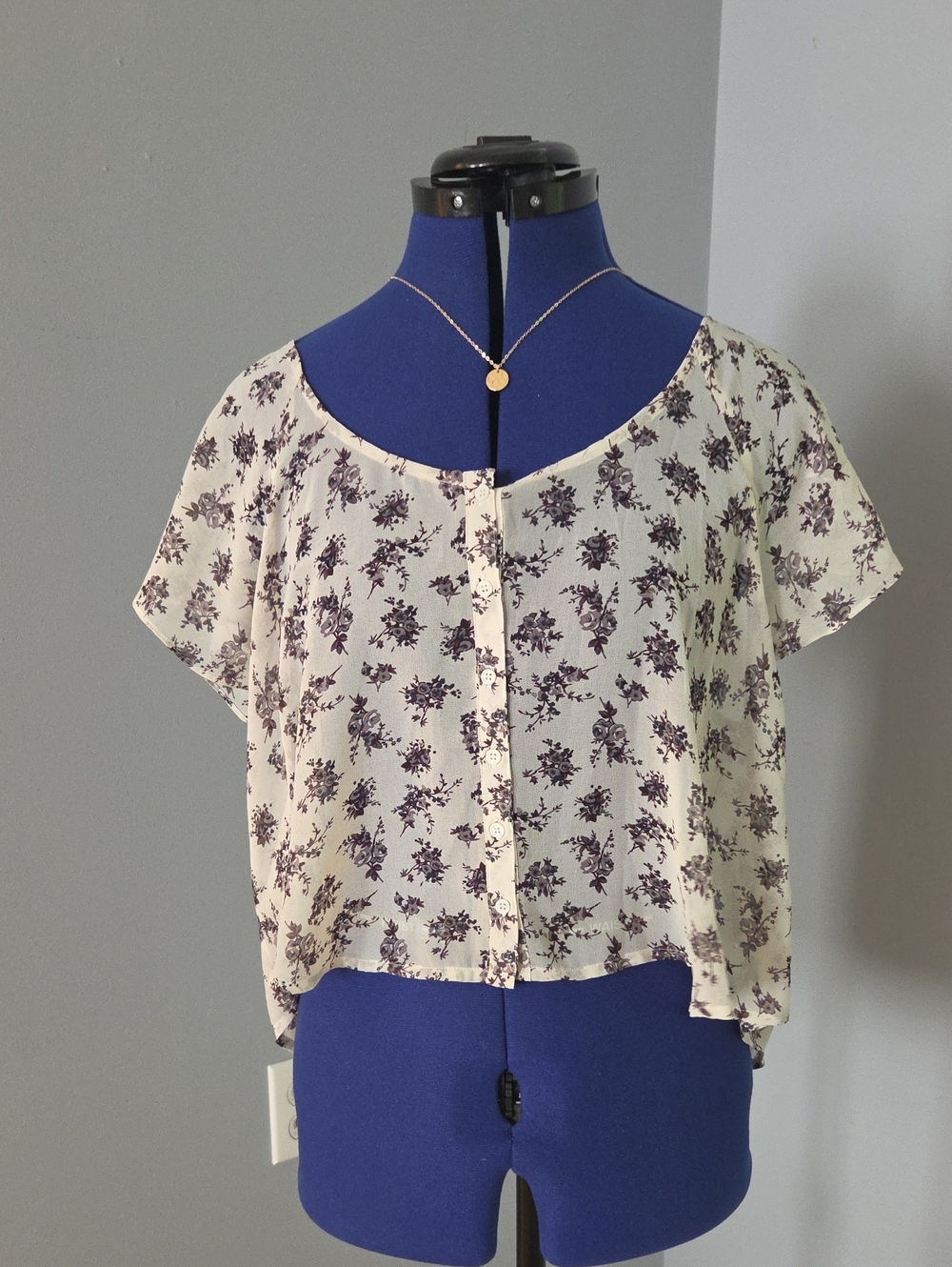 Forever 21 Cream Crop Top with Purple Floral Print